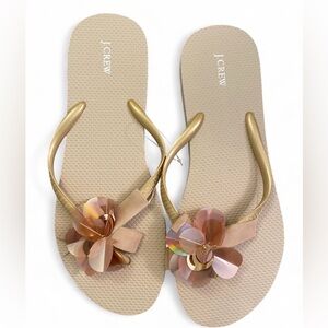 NWT J. Crew Folded Pallette Fleu Pale Gold Flip Flops Size 11